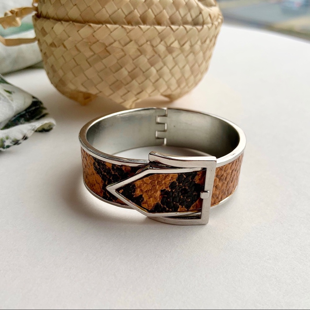 Faux snakeskin belt buckle bangle bracelet